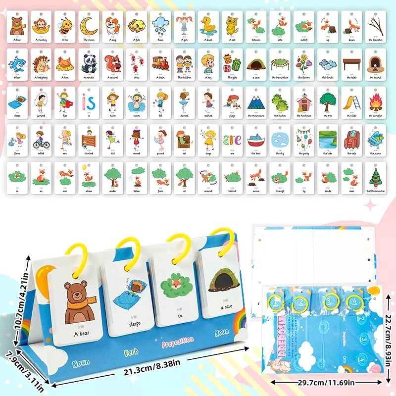 Ejercicios para hacer frases, tabla abatible, herramienta de aprendizaje educativo de frases, construcción de vocabulario, educación especial, terapia del habla