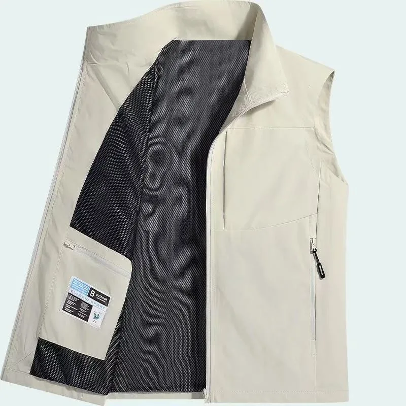 Spring And Autumn Casual Men's Vest Outdoor Pocket Sleeveless Men's Jacket Vest Stand-up Collar