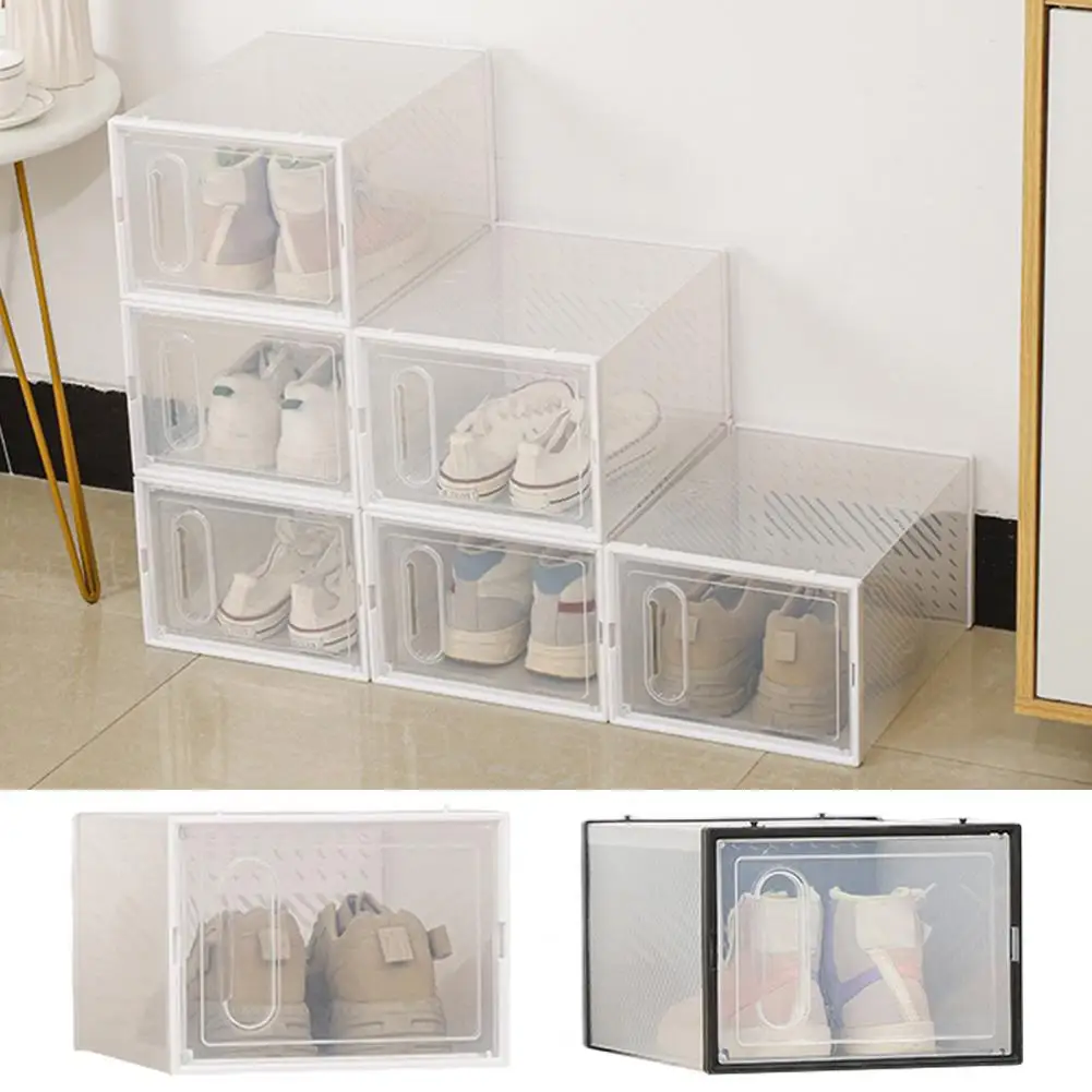 Shoe Storage Box Transparent Square Shape Stackable Large Space Store Shoes Breathable Shoe Organizer