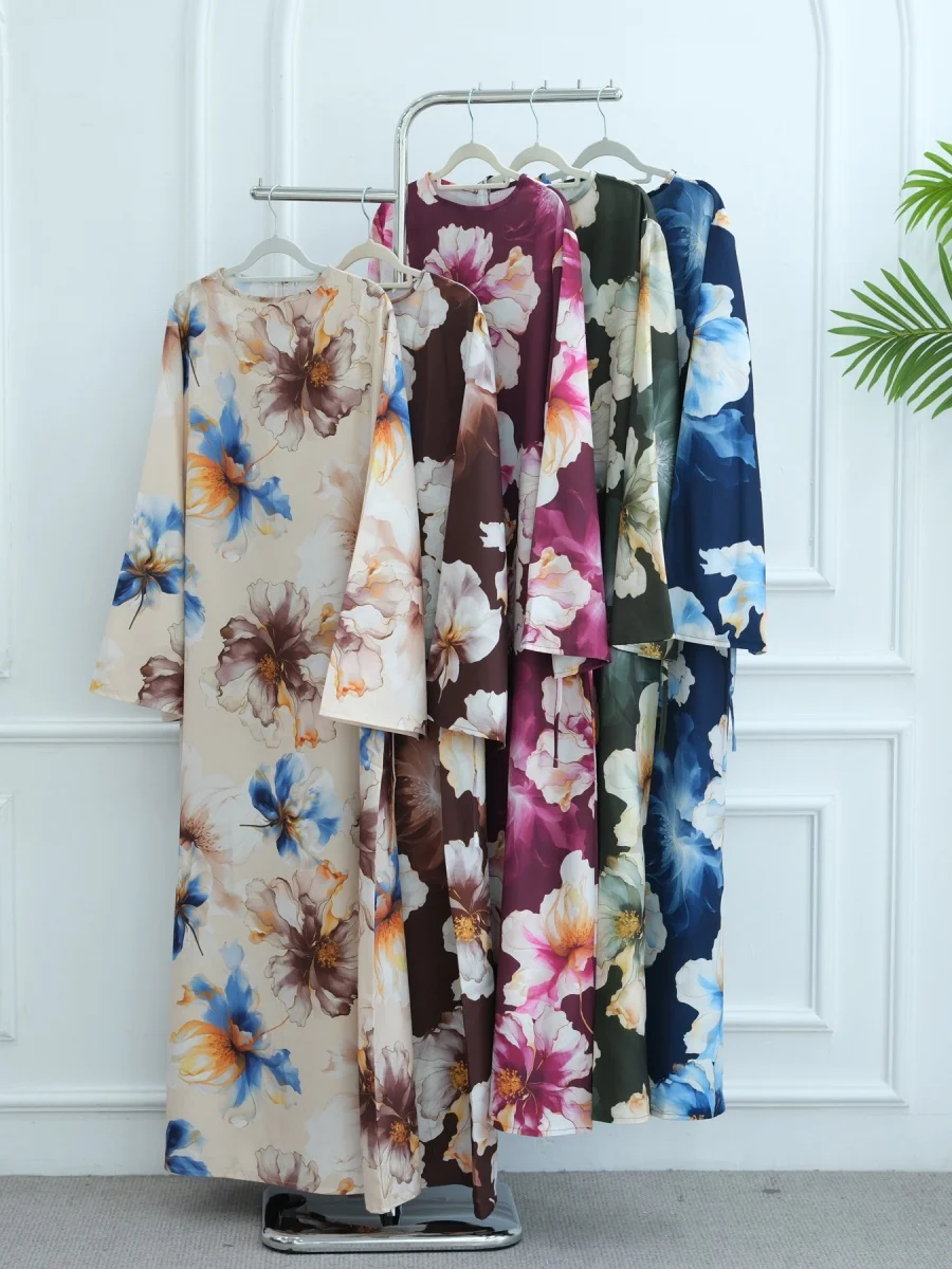 Donne musulmane Medio Oriente Lusso Dubai Stampa floreale Abaya Abito lungo Modesto Caftano Ramadan Robe Femme Abbigliamento islamico kebaya