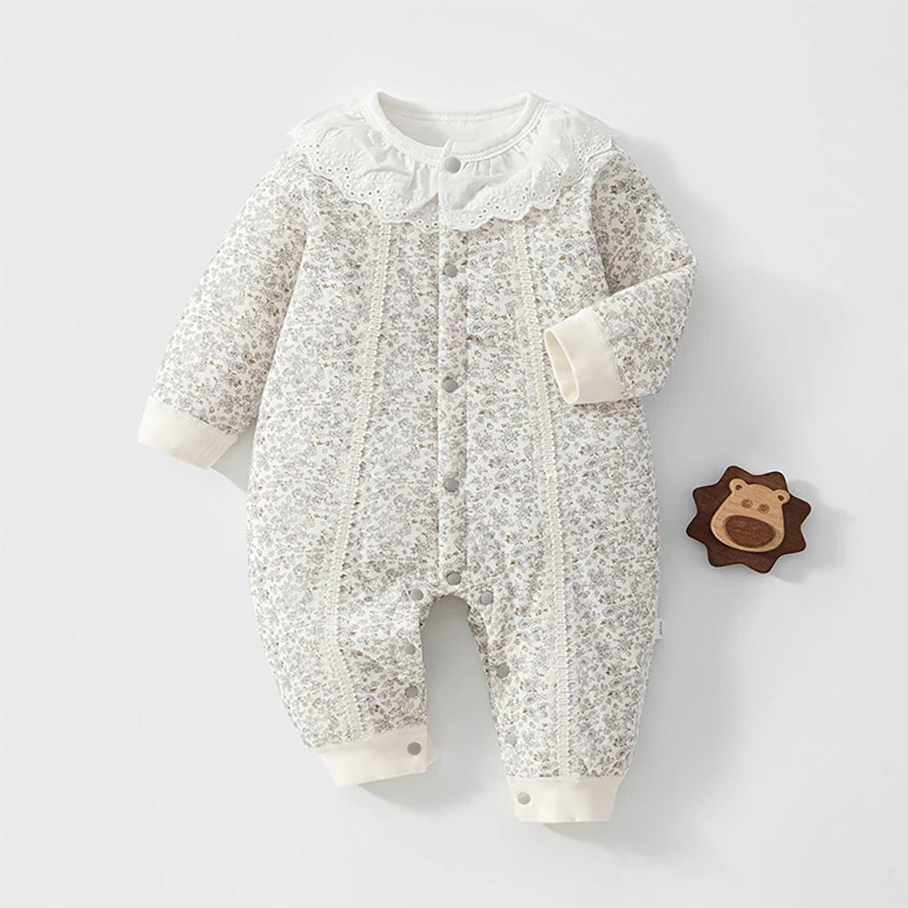 0-24M Newborn Baby Romper Winter Fleece Padded Toddler Jumpsuit Sleepwear for Newborns Sweet Floral Baby Clothes