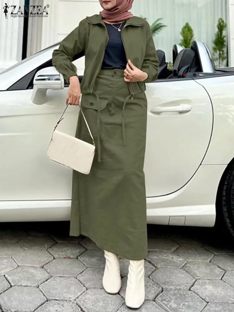 ZANZEA Spring Vintage Dress Sets Long Sleeve Tops Skirts 2PCS Casual Solid Party Suit Woman Elegant OL Work Tracksuits