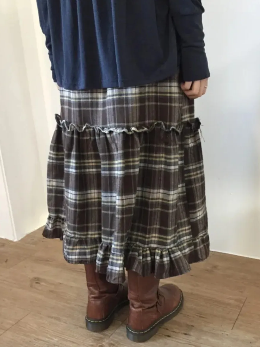 Sweet Girl Fleece Autumn Winter Loose Half Skirt Women's School Style Retro Lace Splicing Color Block  Skirt Street Style