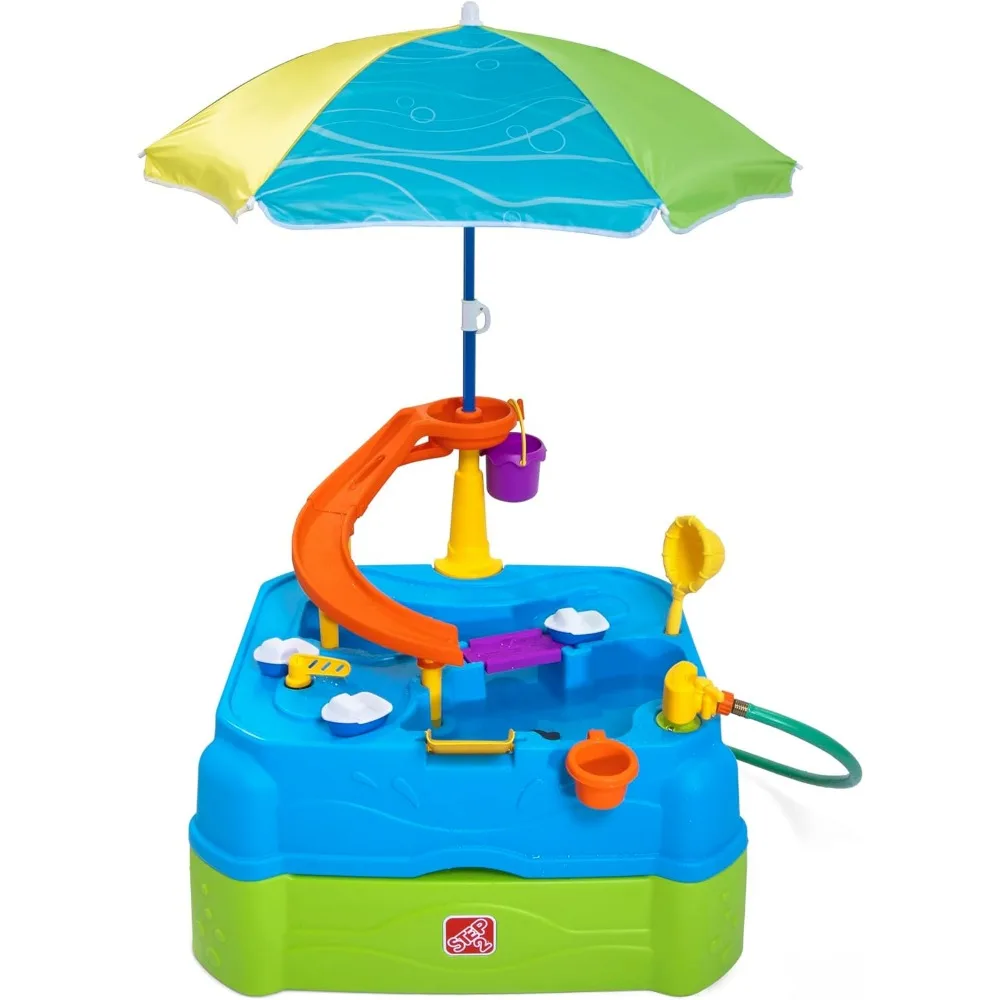 Dual-Level Water Playground for Kids: Sensory Water Activity Set with Umbrella, Ideal for Outdoor Summer Fun