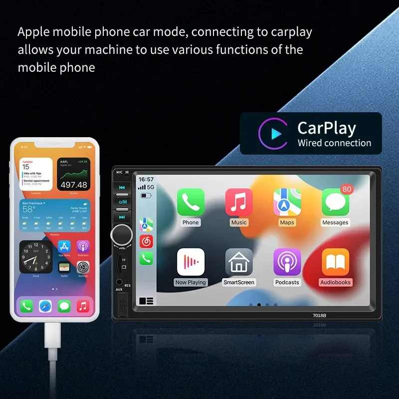 Acodo 7inch 2din Radio Wired Carplay Stereo Touch Screen Automotive Multimedia Bluetooth USB TF FM Radio Autoradio CarMP5 Player