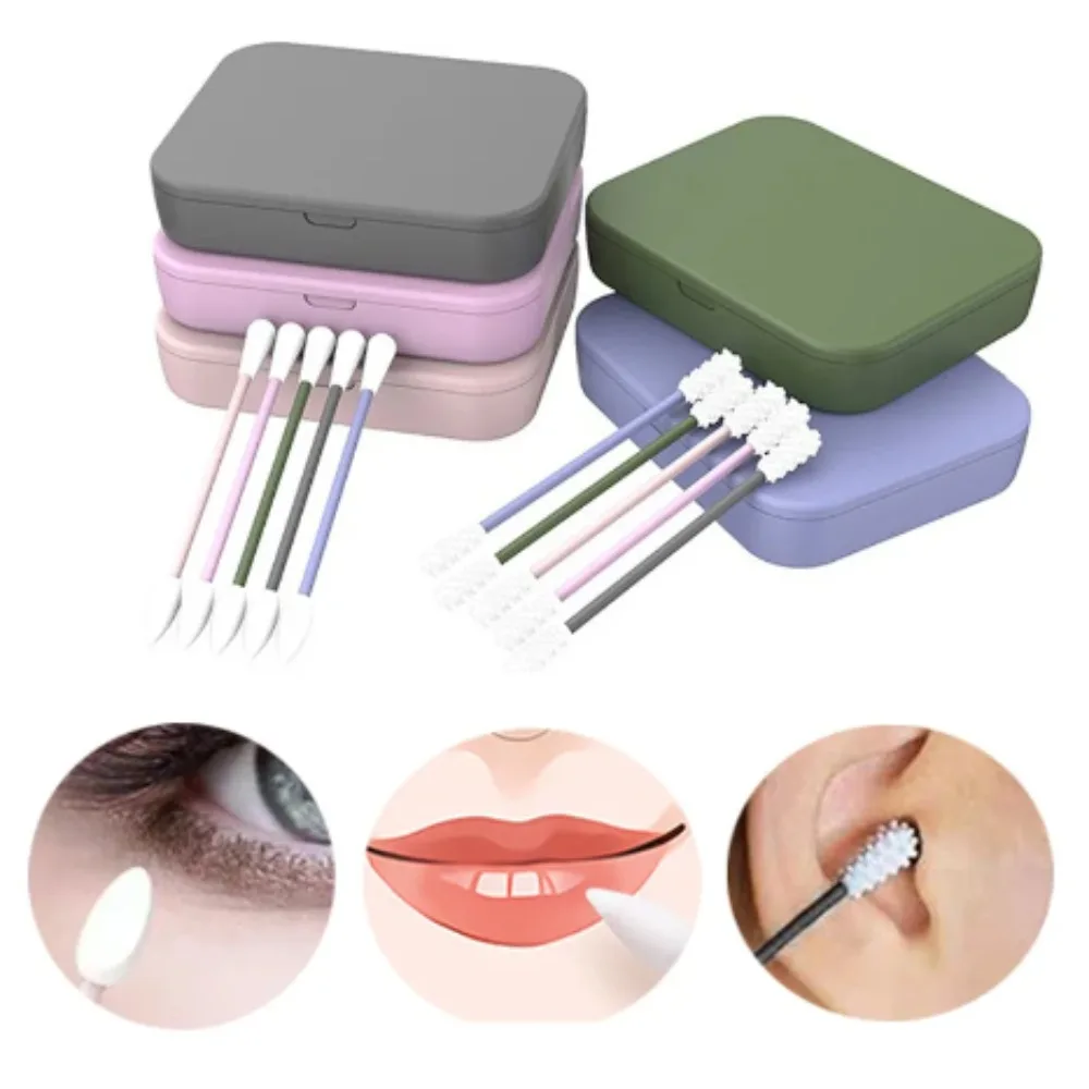 4 pz/set tampone di cotone riutilizzabile 4 IN 1 tampone di Silicone portatile con specchio pulibile per la pulizia dell'orecchio strumenti cosmetici per il trucco di bellezza