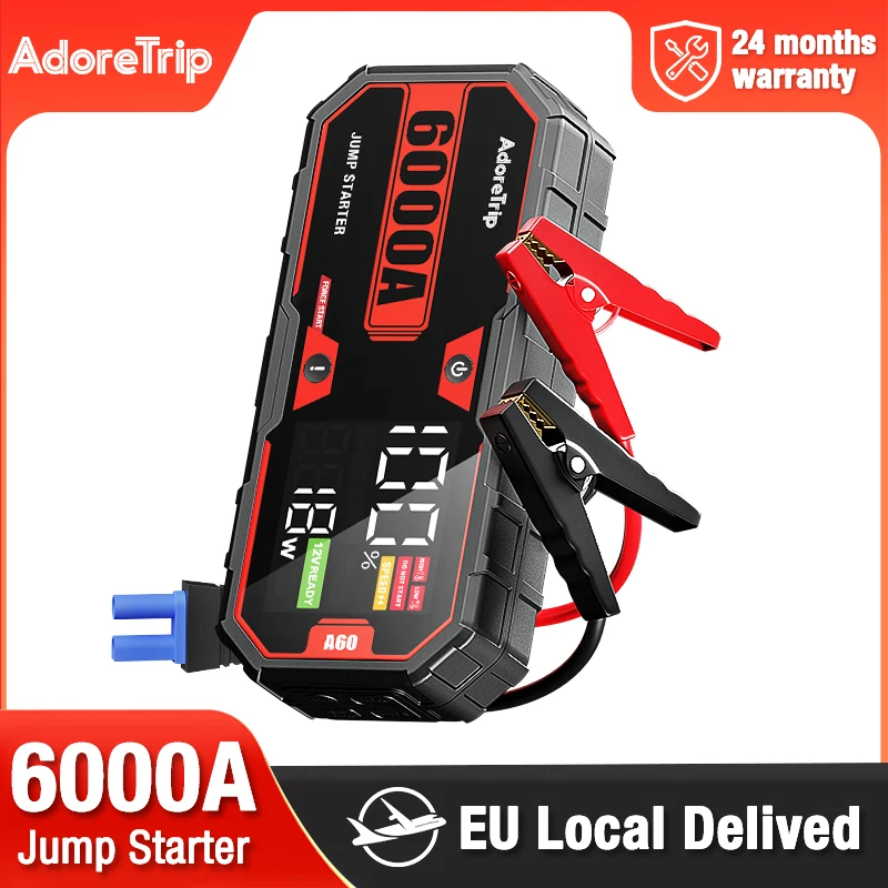 AdoreTrip 6000A Power Bank Portable Car Jump Starter 12V Auto Battery Charger Booster Starting Device For 7L Petrol 4.5L Diese
