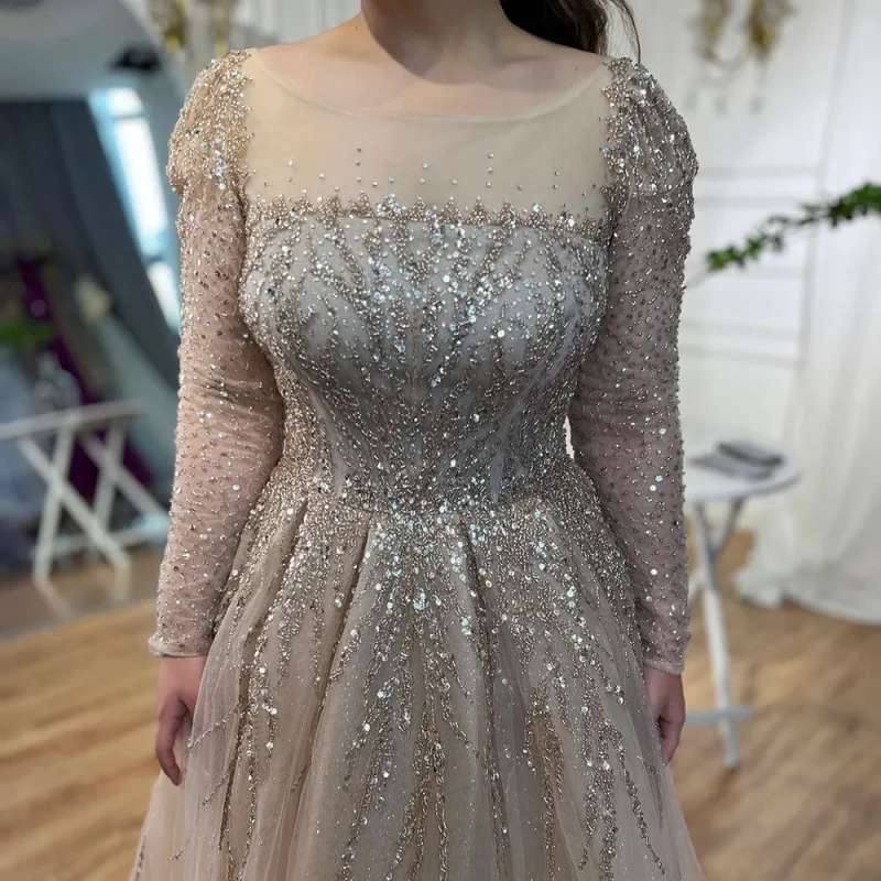 Tulle Floor Dress Beaded rhinestone dress Tight waist square collar wedding party evening dress