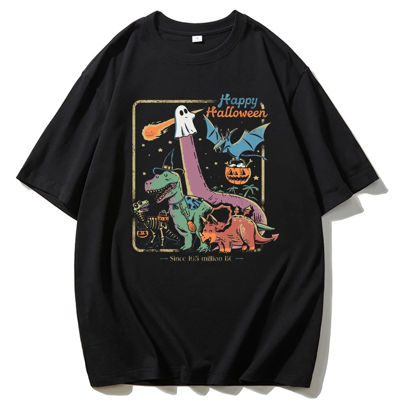 

Dinosaur loween Fun American Sle Par Print T-irt ex Loose Simple ort Sve Trendy Summer Breathable Cotton ro...