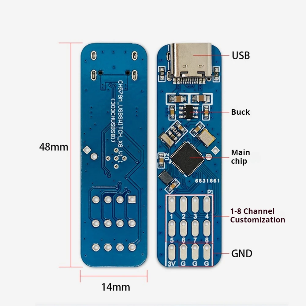 

Восьмиканальный USB-модуль клавиатуры на заказ, проводной модуль ножного переключателя, встроенный CH579M ME6211C33, понижающий чип с 8-битным обнаружением