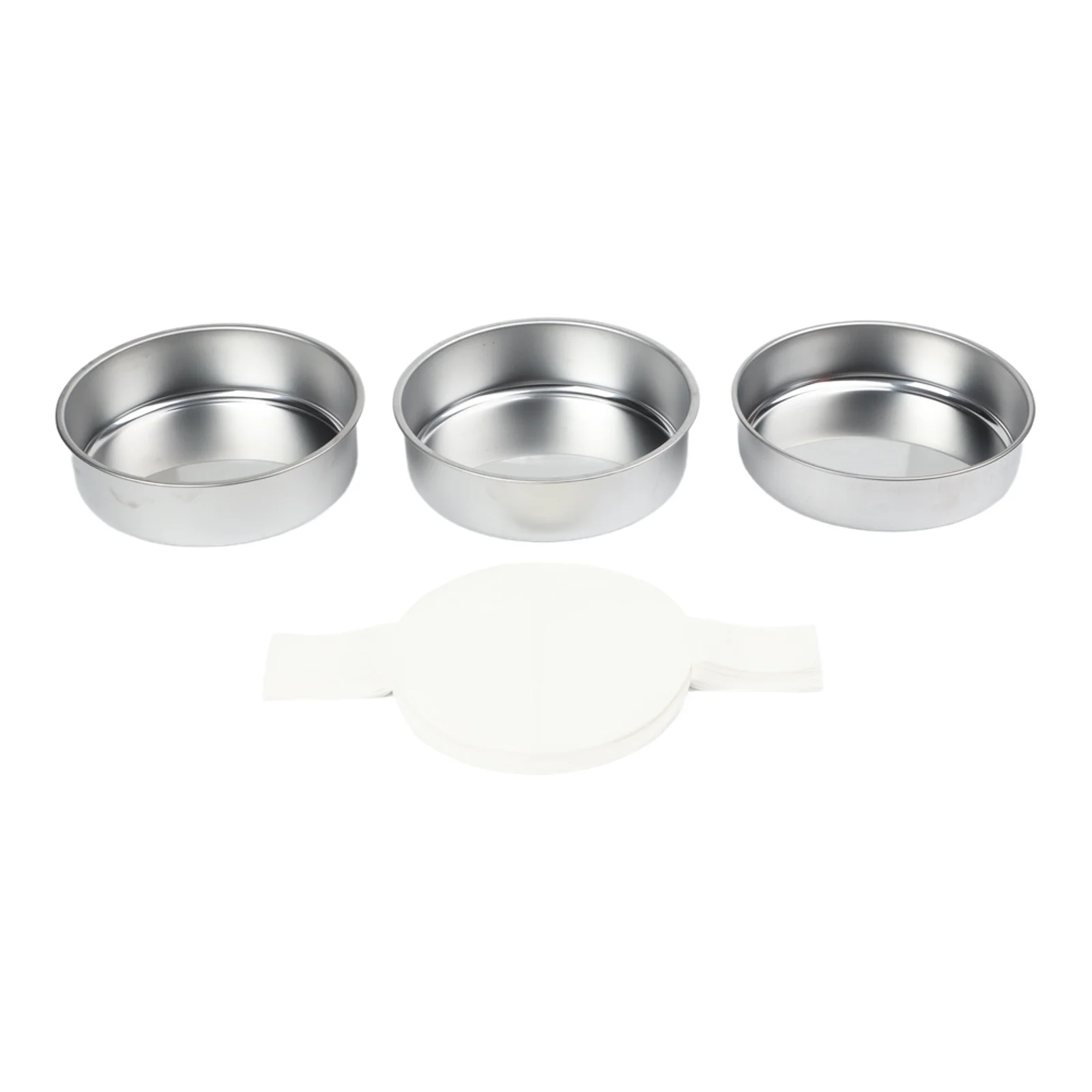 Stainless Steel 3 Piece Baking Pans Set with 100 Parchment Paper Sheets for Cake Baking Leakproof and Oven Air Fryer Compatible