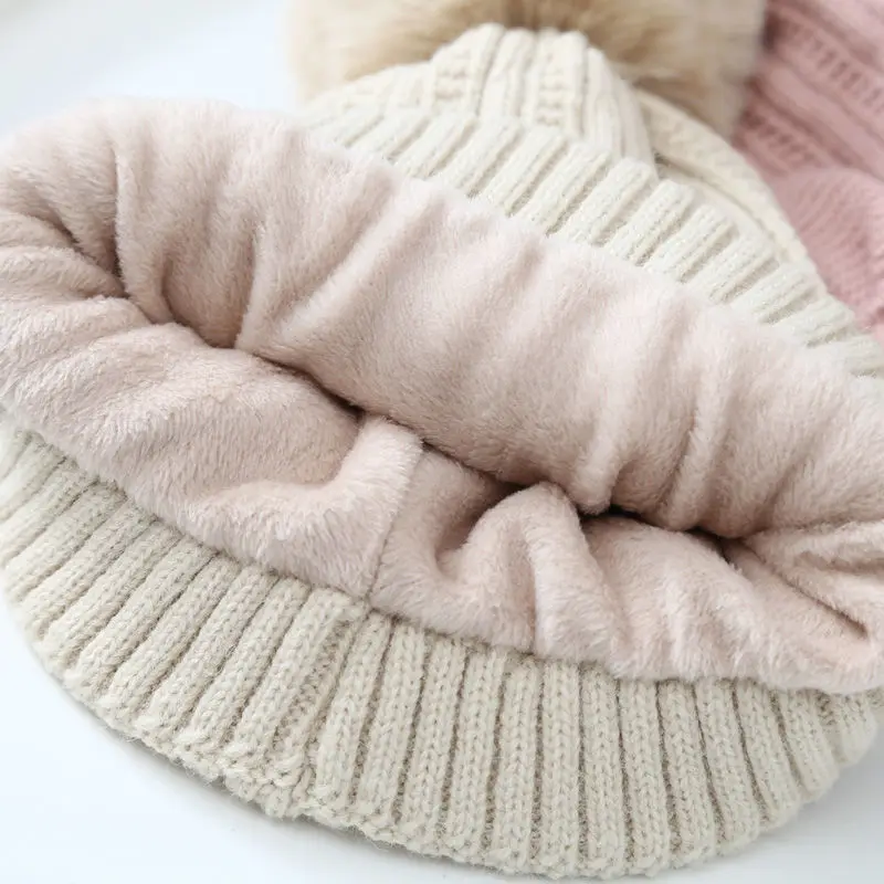 Bambini ragazze ragazzi cappello sciarpa Set bambino pompon berretti cappello più velluto bambino inverno caldo bambino Pullover cappello lavorato a