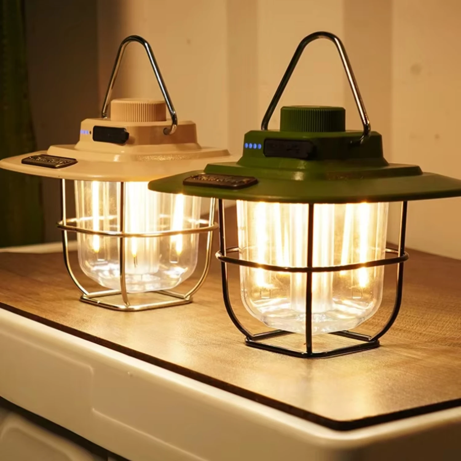 Lampe de Camping Rétro Imperméable à Intensité Réglable, Recharge USB, Éclairage d'Urgence, Lanterne d'Extérieur