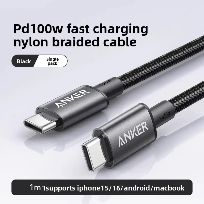 كابل شحن Anker USB-C إلى USB-C، 100 واط، شحن سريع، كابل بيانات PD، كابل شاحن Type C لأجهزة Samsung وXiaomi وMacBook والأجهزة اللوحية