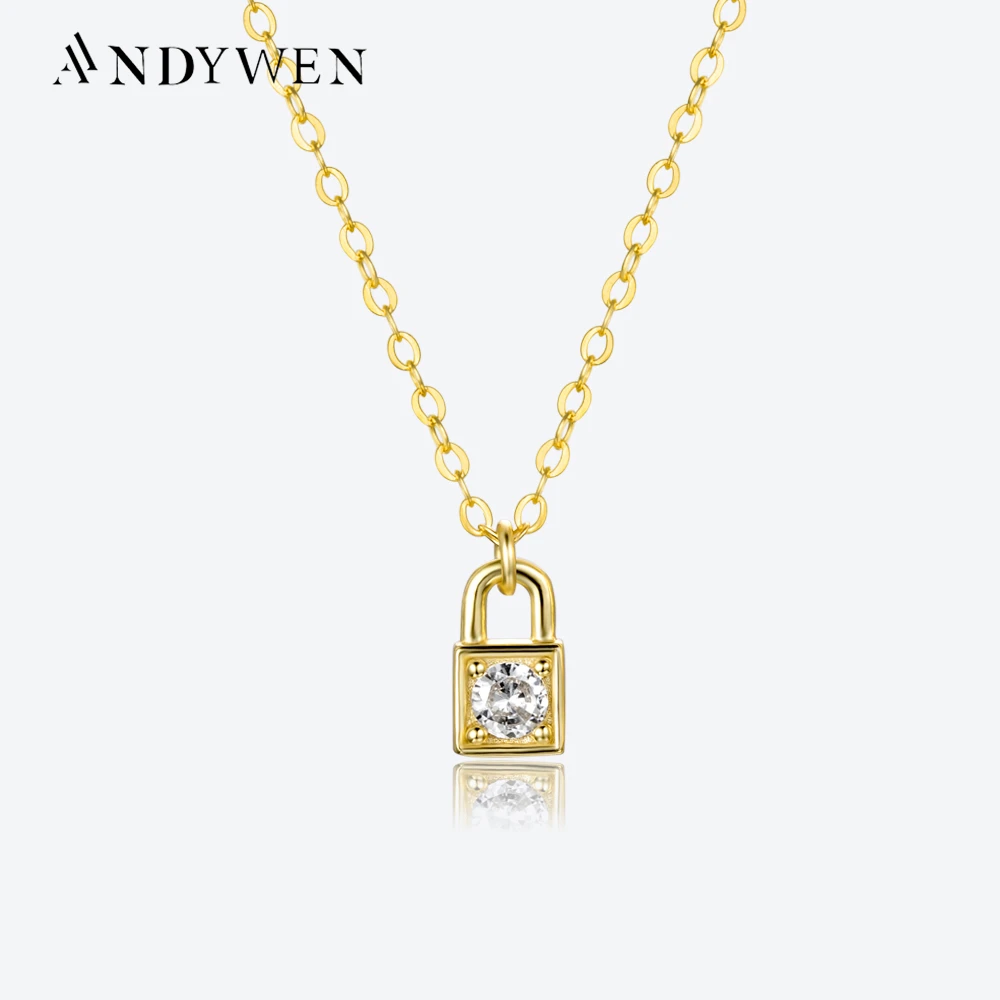 ANDYWEN 925 Sterling Silver Key Locker Key Small Pendant Necklace Long Chain Shiny Delicate Tiny 2022 Spring Wedding Jewelry