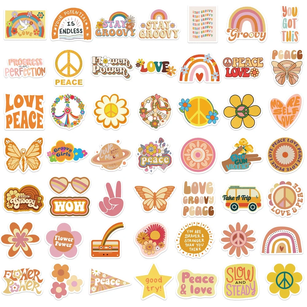 50PCS Groovy Boho Hippie Waterproof Graffiti Stickers For Bicycle Hand Account Pencil Case Decals BulingBulingStickers Store view 6