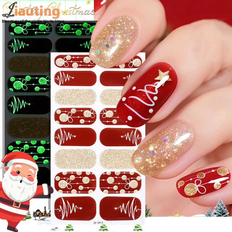 สติกเกอร์ติดเล็บแบบเต็มแผ่นลายคริสต์มาส ลายเกล็ดหิมะ สติกเกอร์ติดเล็บสำหรับผู้หญิง แบบติดเอง สำหรับตกแต่งเล็บ