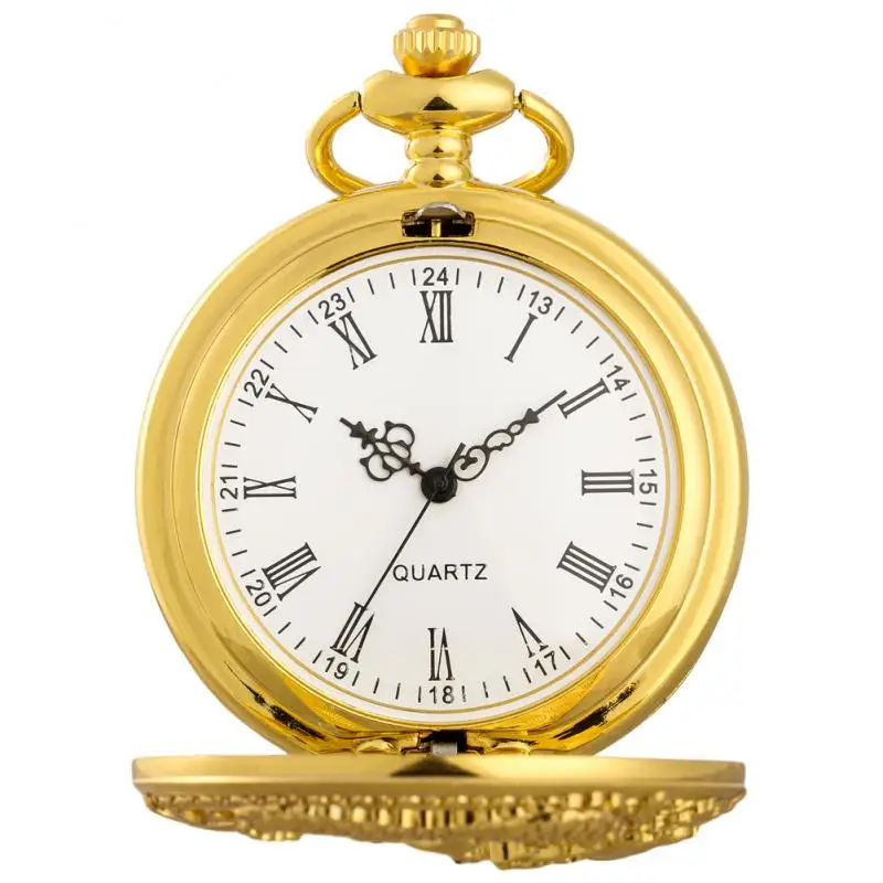 Hollow Chinese Dragon Cover Golden Color Quartz Analog Pocket Watch Roman Digital Dial Necklace Luxury Pendant pocket watch