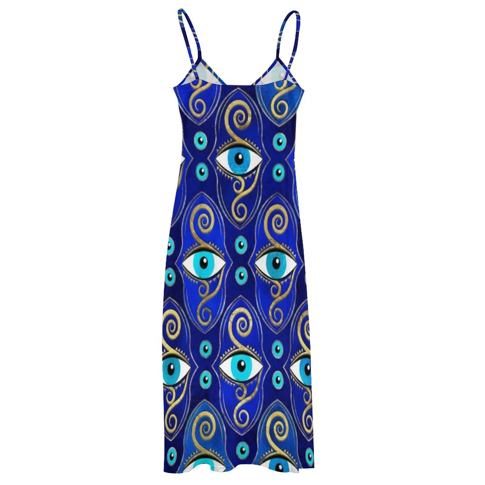 Evil Eye Charm Pattern Dress Greek Eyes Mati Amulet Streetwear V Neck Boho Beach Long Dresses Graphic Sexy Maxi Dress 4XL 5XL