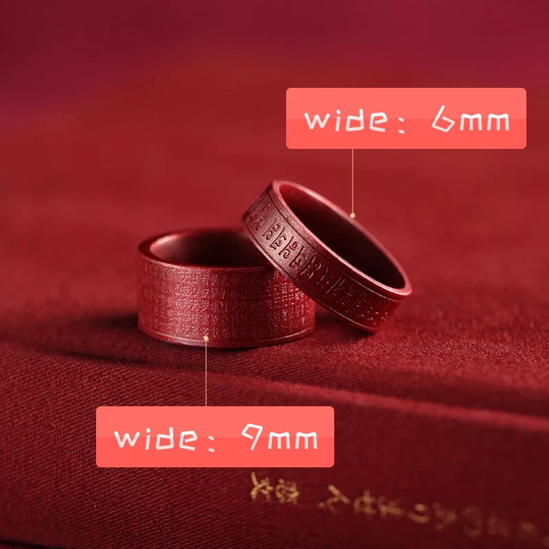 

High Quality Red Cinnabar Lucky Carved Heart Sutra Vintage Bohemia Ethnic Style Rings Men Women Couple Jewelry Natural Stone