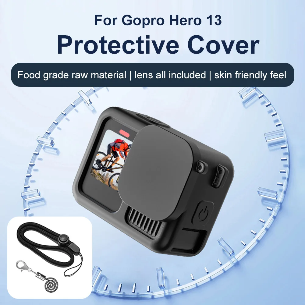 For Gopro Hero 13 Silicone Case Battery Cover Lens Cap Lanyard Silicone Sleeve Case Complete Accessories & Protection Kit Bundle