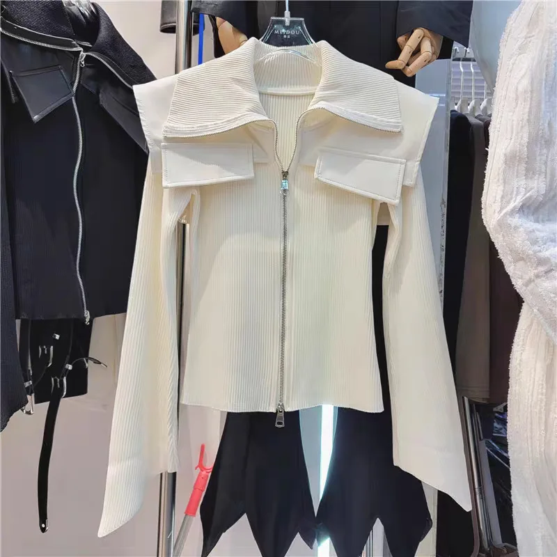 

Biker Jackets Womens Jacket Oversize Women Spring Elastic Flared Sleeved Fringed Ruffles French Style Romantic Sweet Feminine OL