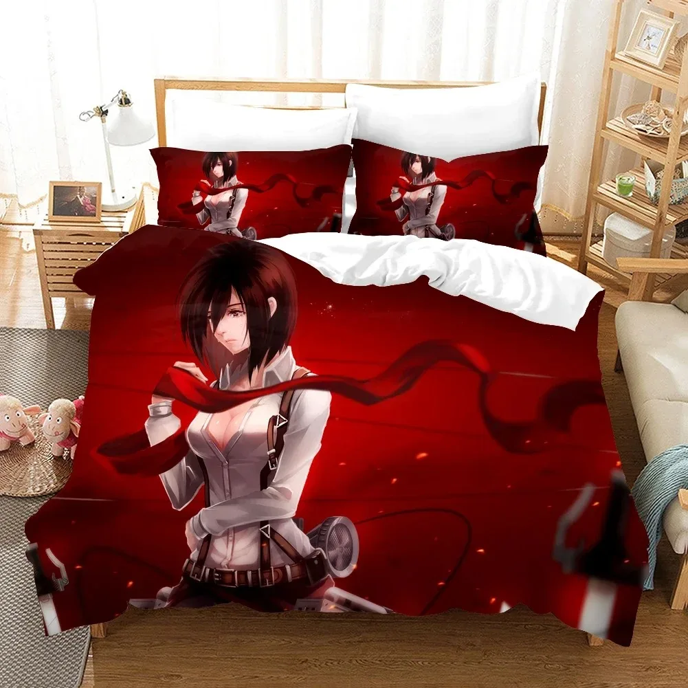 Juego de cama con estampado 3D de Anime Attack On Titan AOT, funda nórdica doble, Queen King, ropa de cama para niños y adultos, funda de edredón