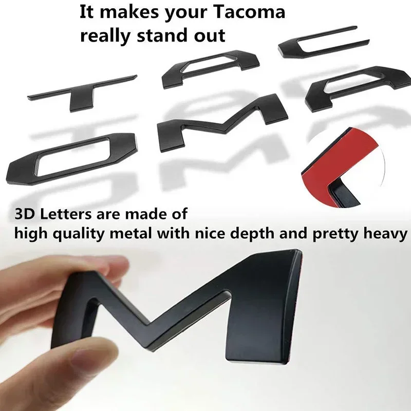 3D Raised Tailgate Insert Letters Emblem for Toyota Tacoma -2019 Emblem Inserts (Matte Black) - view 3
