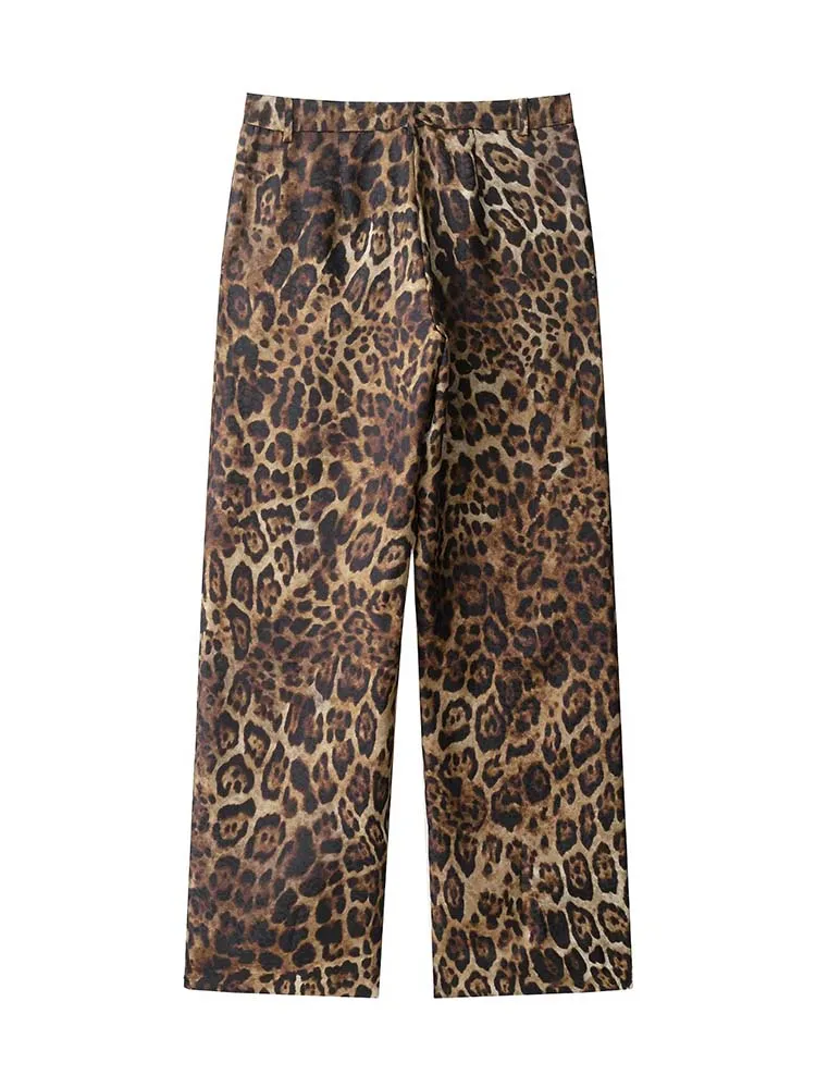 ملابس نسائية جديدة لعام 2025 بطبعة الفهد سراويل عالية الخصر مكونة من قطعتين سترة عصرية بأكمام طويلة معطف بنطلون بدلة نسائية #6