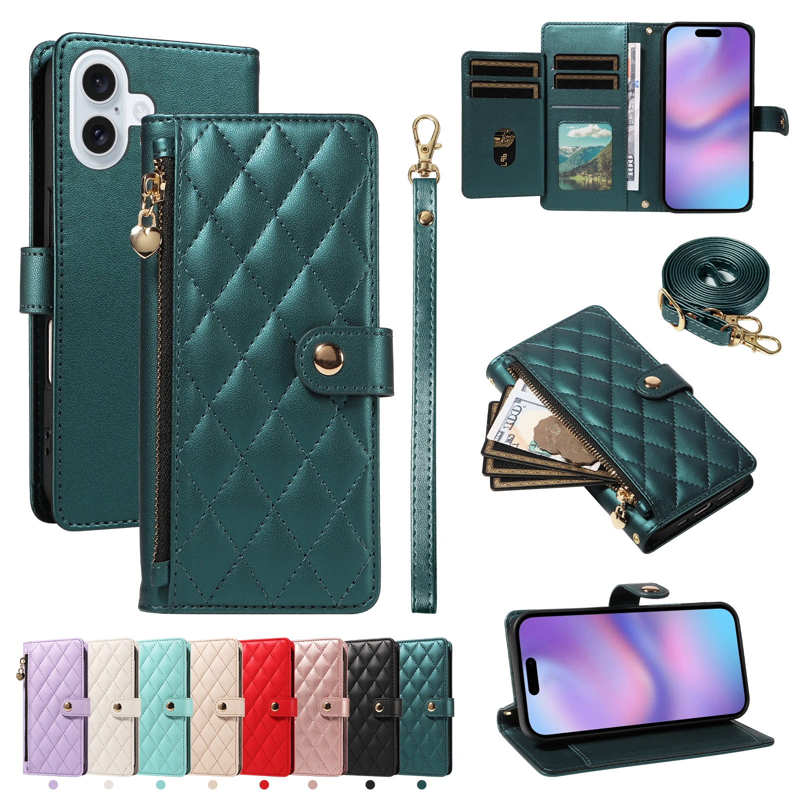 

Crossbody Wallet Case For Samsung Galaxy S25 Ultra S24 S23 S22 S21fe Zipper Flip Leather Card Stand Cover Protective Skins Strap