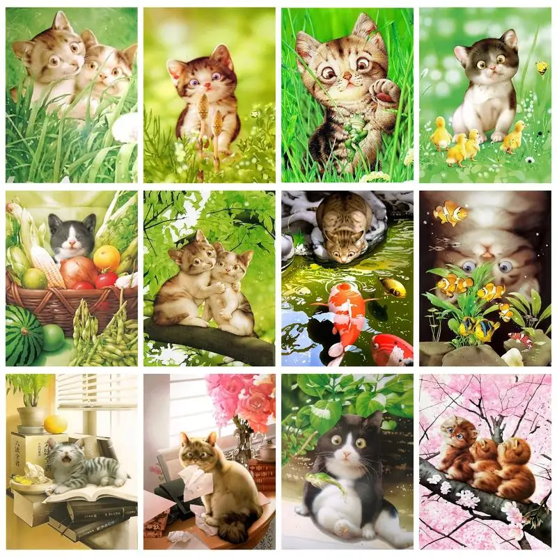 

CHENISTORY Oil Painting By Numbers Cute Cats Handpainted DIY Gift Acrylic Paint 40x50cm Decor For Home Fantasy Adults Crafts