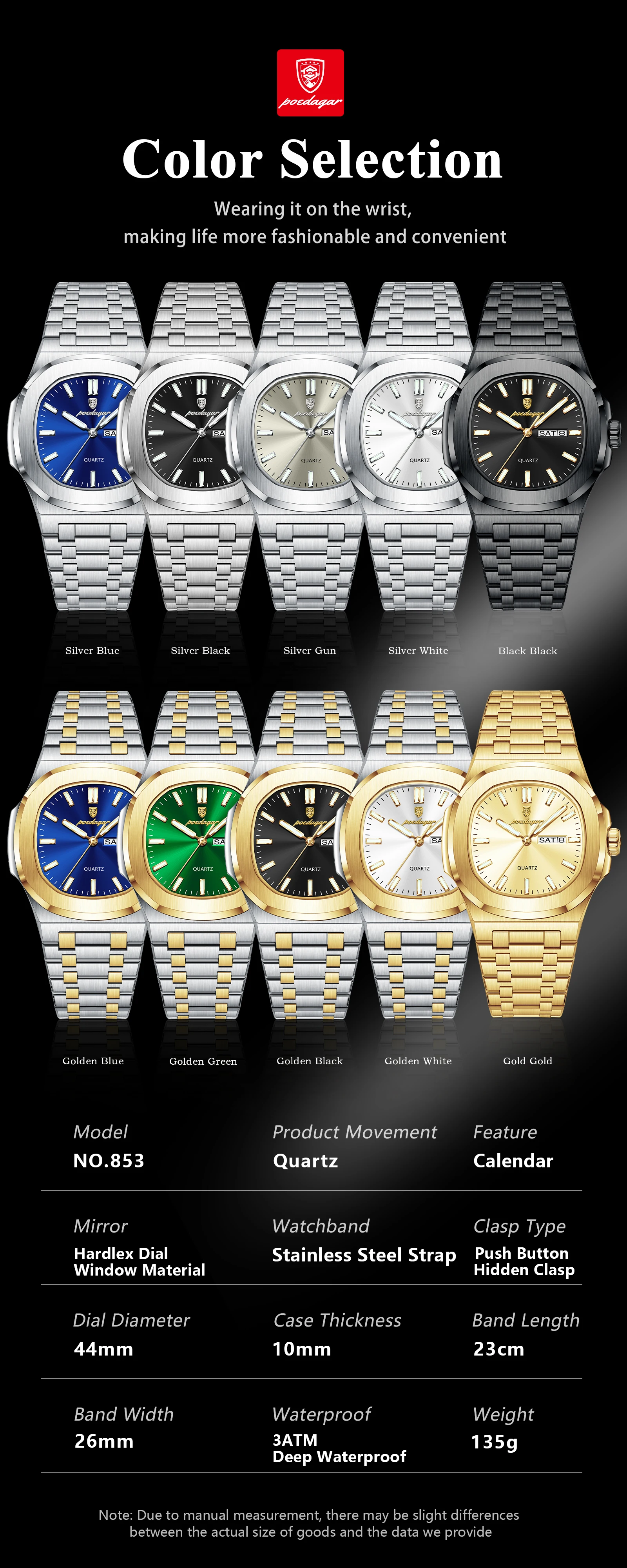 POEDAGAR Luxus Platz herren Uhren Wasserdicht Leucht Datum Woche Männer Uhr Edelstahl Mode Quarz Mann Armbanduhr Reloj – Detail 9