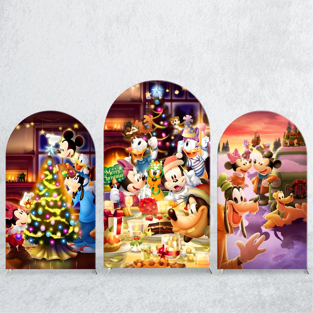 

Mickey Minnie Family New Year Christmas Arch Backdrop Cover Spandex Fabric Background Decoration for Friends Dinner Party