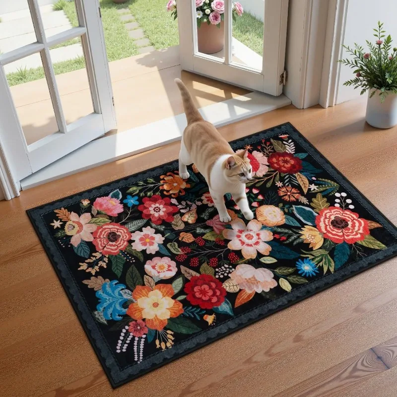 Blumen-Teppich, bunte Blumen, High-End-Feeling-Teppich, Wohnzimmer, Eingang, Küche, Schlafzimmer, Anti-Rutsch-Matte, Heimdekoration