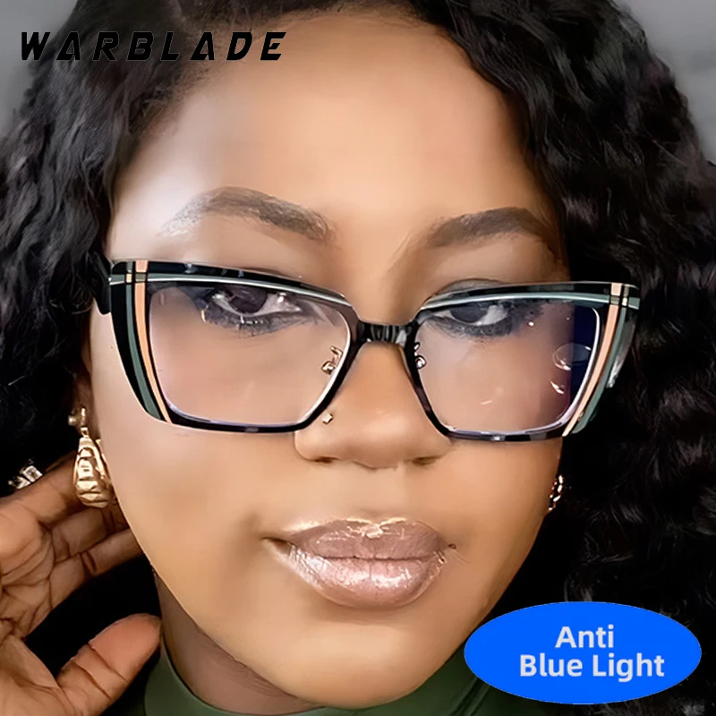 

Punk Vintage Designer Brand Cat Eye Square Anti-Blue Light Eyewear For Women Men Reading Games Optical Eye Protection Glasses