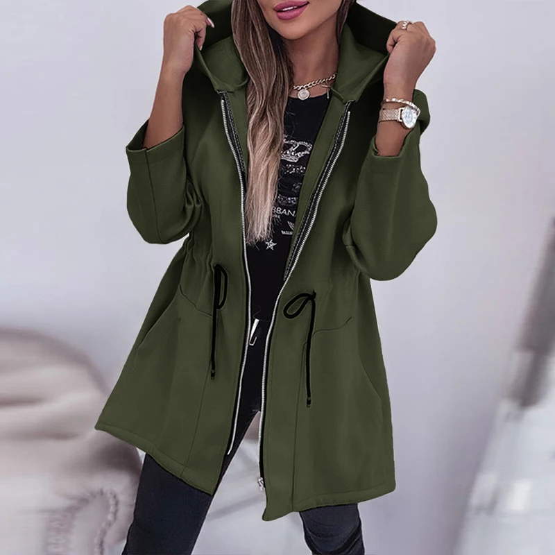 

Осенне-зимняя Повседневная Свободная верхняя одежда на шнуровке, топы, модная женская Толстовка С Карманами и капюшоном, пальто, Женский Тренч с длинным рукавом, куртки