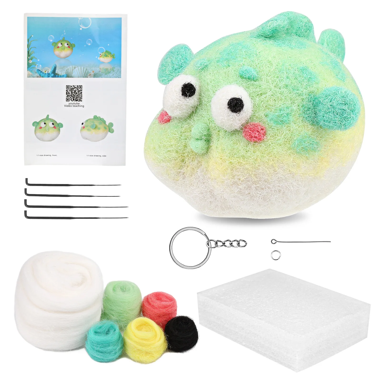 Non-finished Poke Wool Felt Handmade DIY Doll Ocean Fish Chubby Puffer Fish Material Kit Beginner Plush Toys Wool Felt Pendant