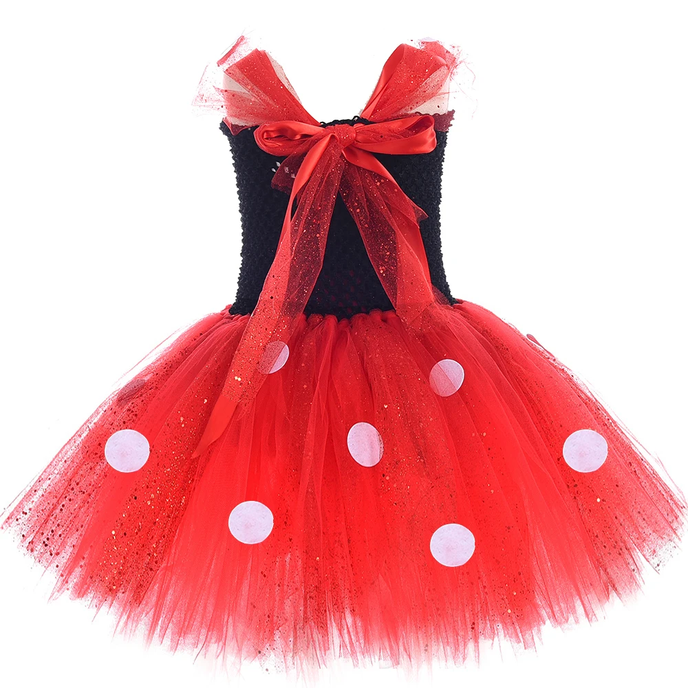 Twinkle Red Minnie Costumes for Baby Girls Polka Dots Tutu Dress with Ears Bow Kids Sparkly Christmas Outfit New Years Clothes