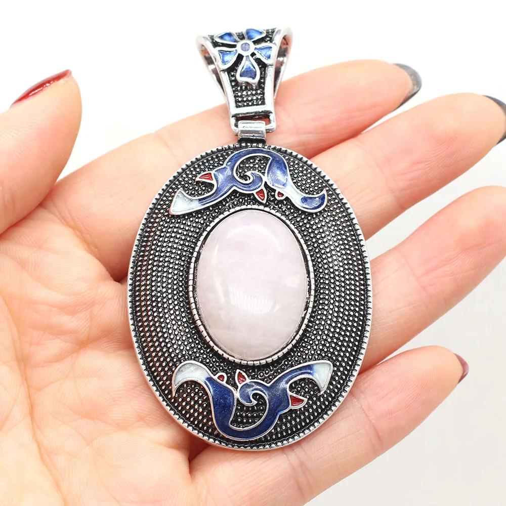 

40x70mm Natural Stone Crystal Cloisonné Pendant Rose Quartz Charms for Jewelry Making Supplies DIY Necklace Earrings Accessories