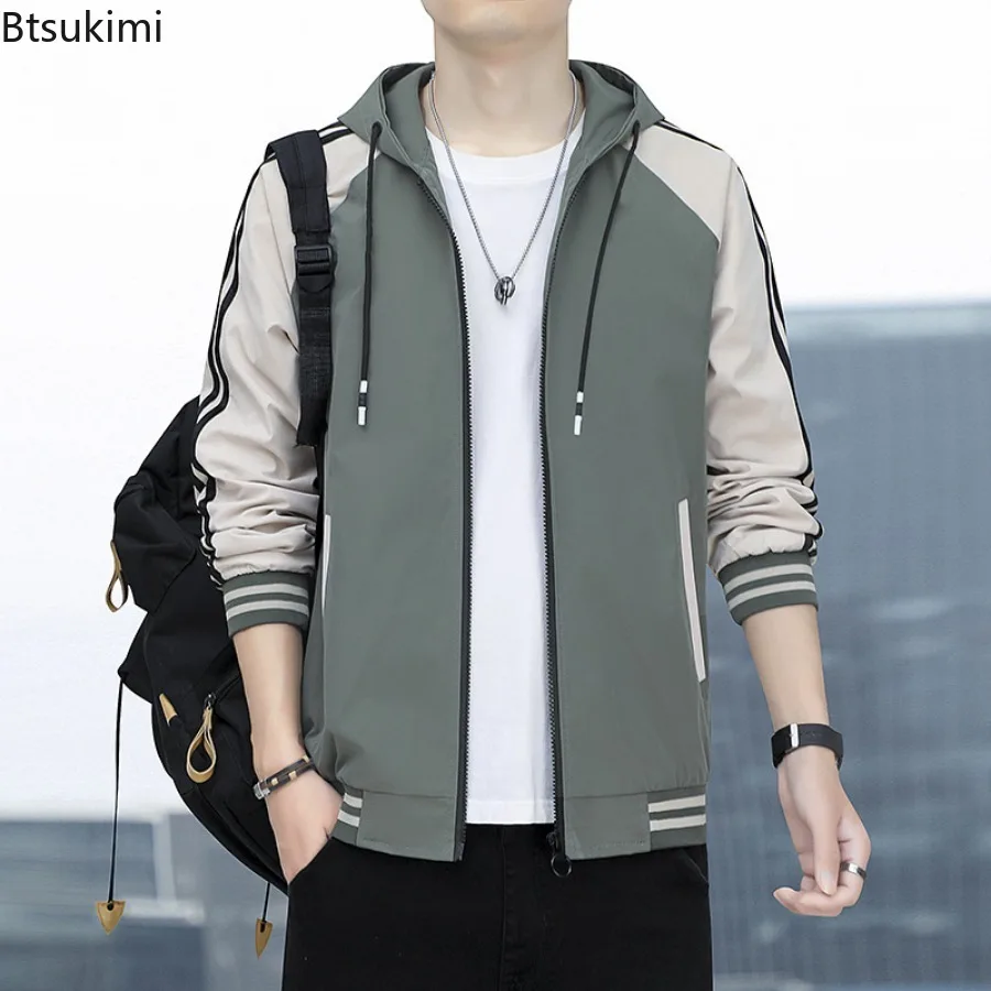 Men's Spring Autumn Baseball Uniform Korean Style Fashion Patchwork Casual Hooded Coats Male Loose Comfortable Sport Jacket Tops
