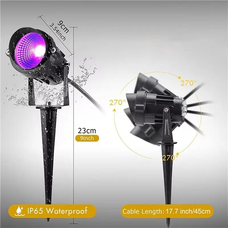 dt39-ブラックライト-12w-led-防水ハロウィンスポットライト、暗闇で光るパーティー用プラグ付き-2個セット-euプラグ