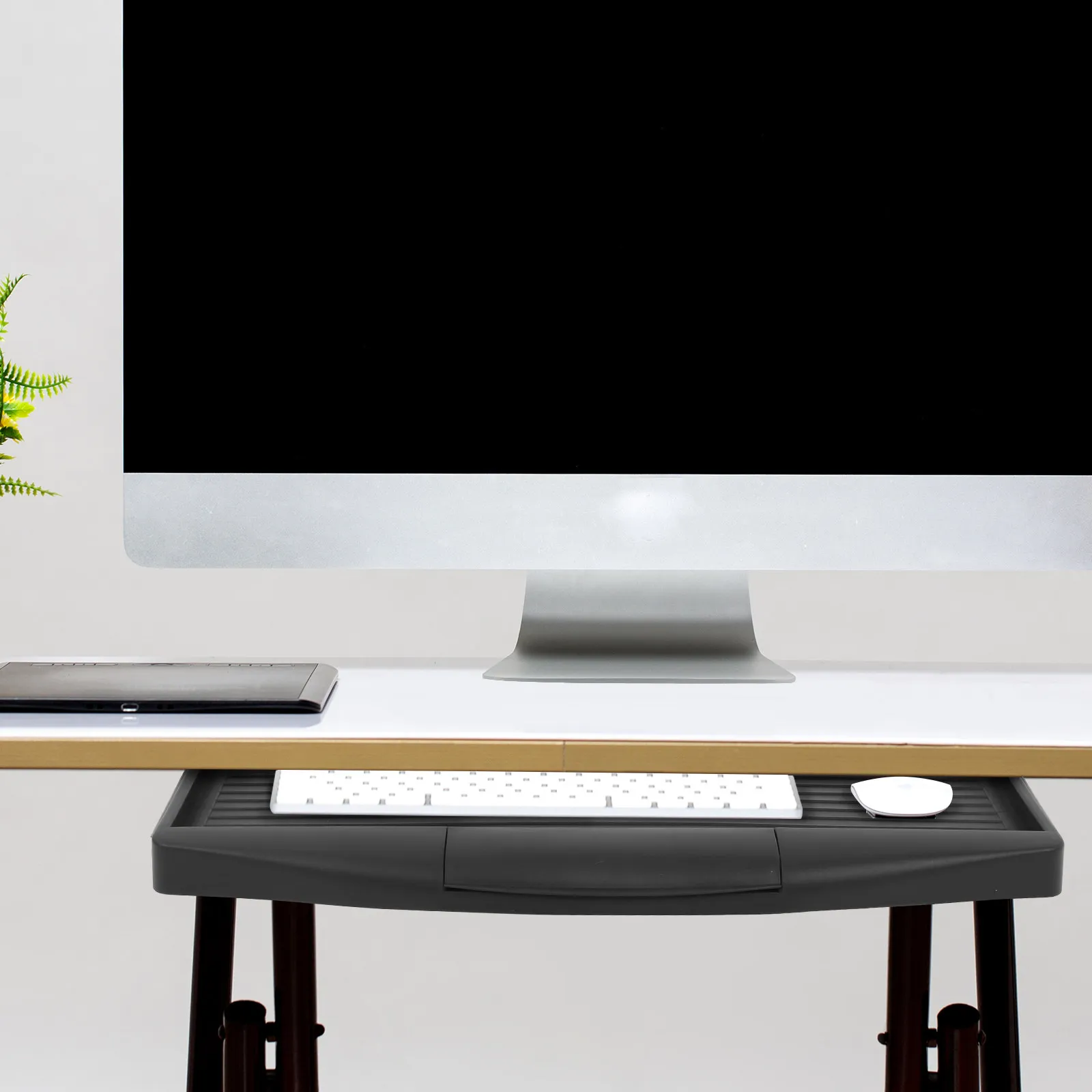 Under Desk Keyboard Storage Tray Creative PP Aluminum Alloy Slide-Out Hidden Drawer Office Desktop Organizer Keyboard Holder
