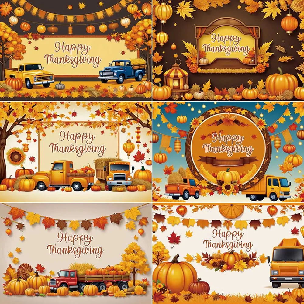 

MOON.QG 2025 Happy Thanksgiving Photography Backdrop Baby Farm Pumpkin Truck Party Banner Background Studio Photo Shooting Props