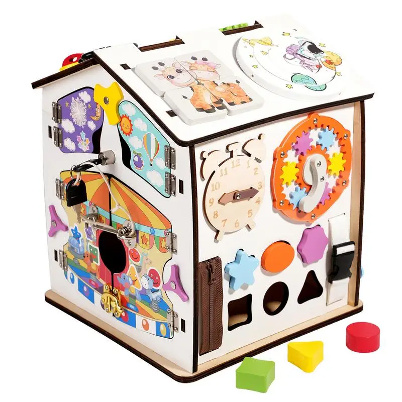 Wooden Busy House Sensory Game Toys Creative Novelty Educational Learning Toy For 3 Year Old Boys & Girls