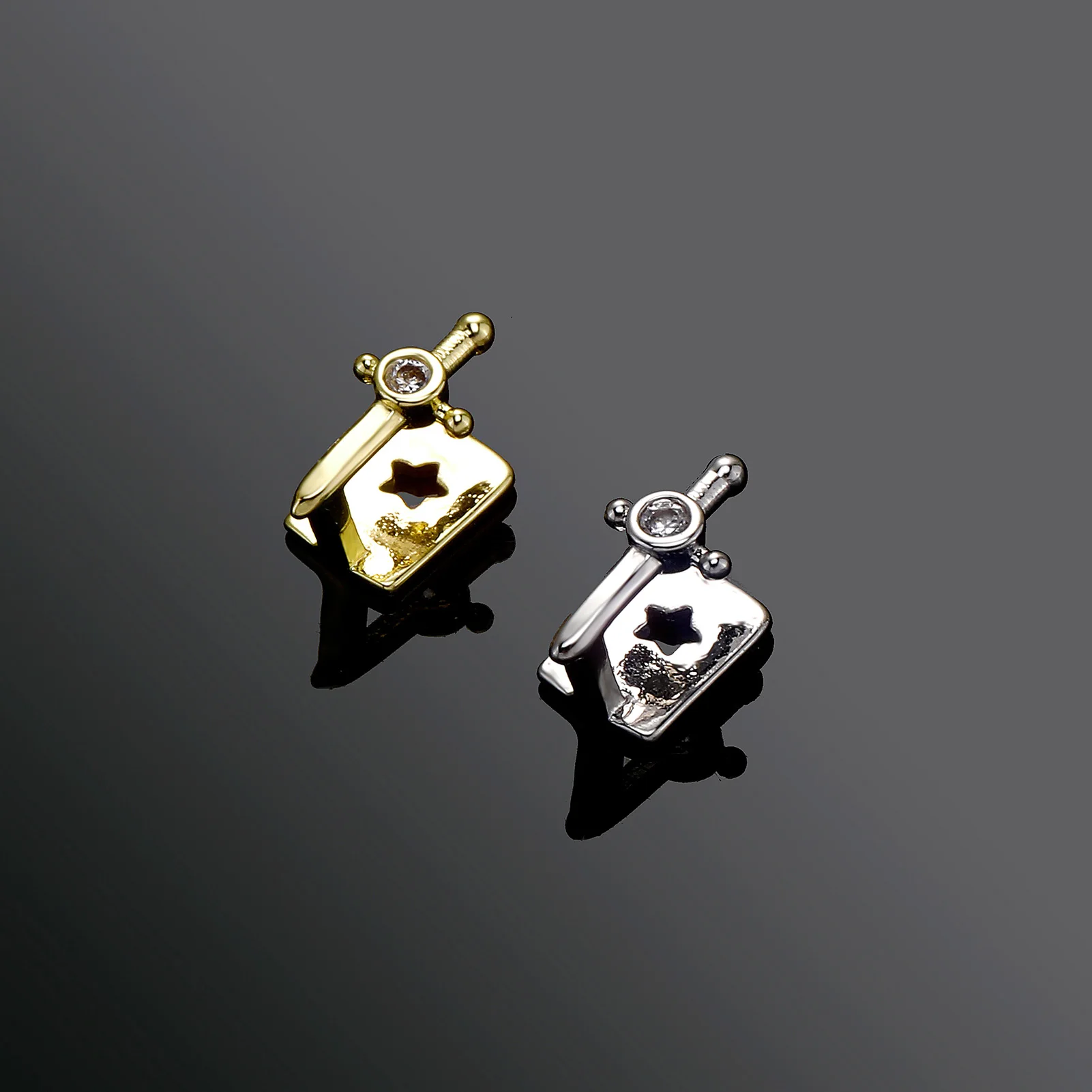 JINAO Hip-Hop Einreihiger Honor Sword Single Teeth Round CZ Grillz für Herren, Ober- und Unterkiefer, glänzender Grill, Punk Rapper, Weihnachtsgeschenk – Detail 6