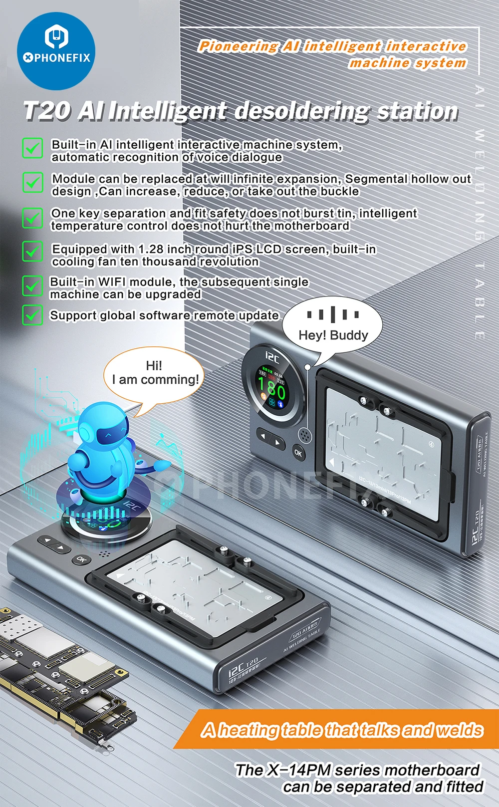 

Интеллектуальная станция предварительного отопления i2C T20 AI для iPhone X - 15 Pro Max Android PCB IC материнская плата разделительная платформа