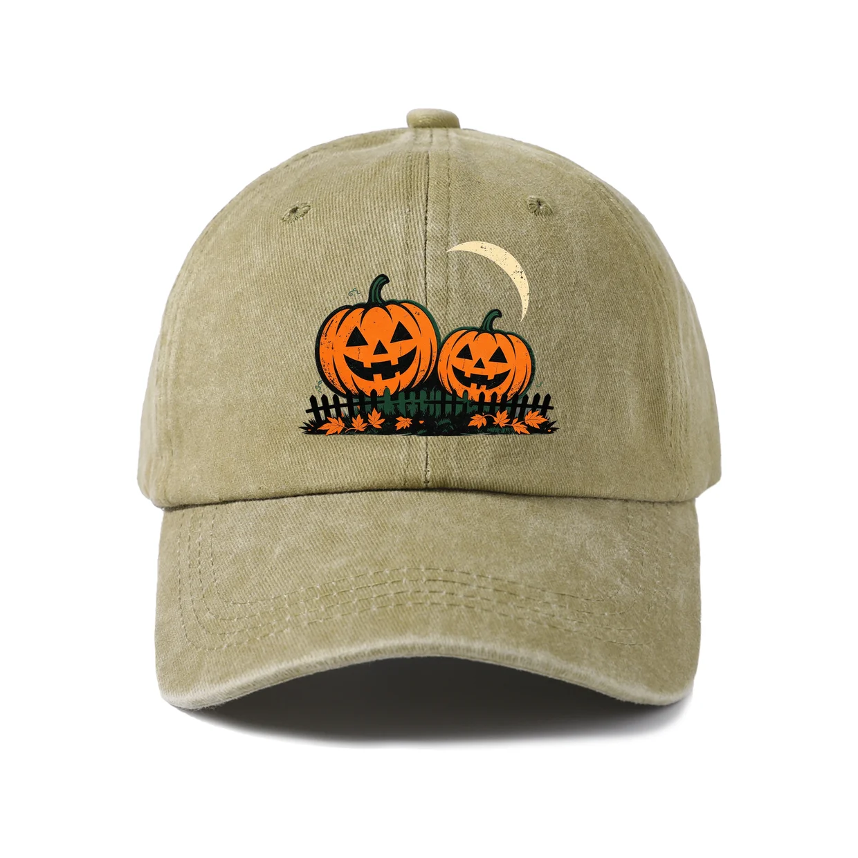 Halloween Pumpkins Crescent Moon Art Baseball Cap, Vintage Washed Adjustable Unisex Dad Hat, Travel Gift