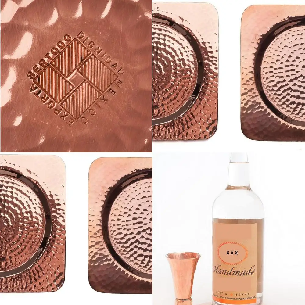 

Набор из 2-х подставок для бутылок Napa из чистой меди, кованые вручную, квадратные 5,5