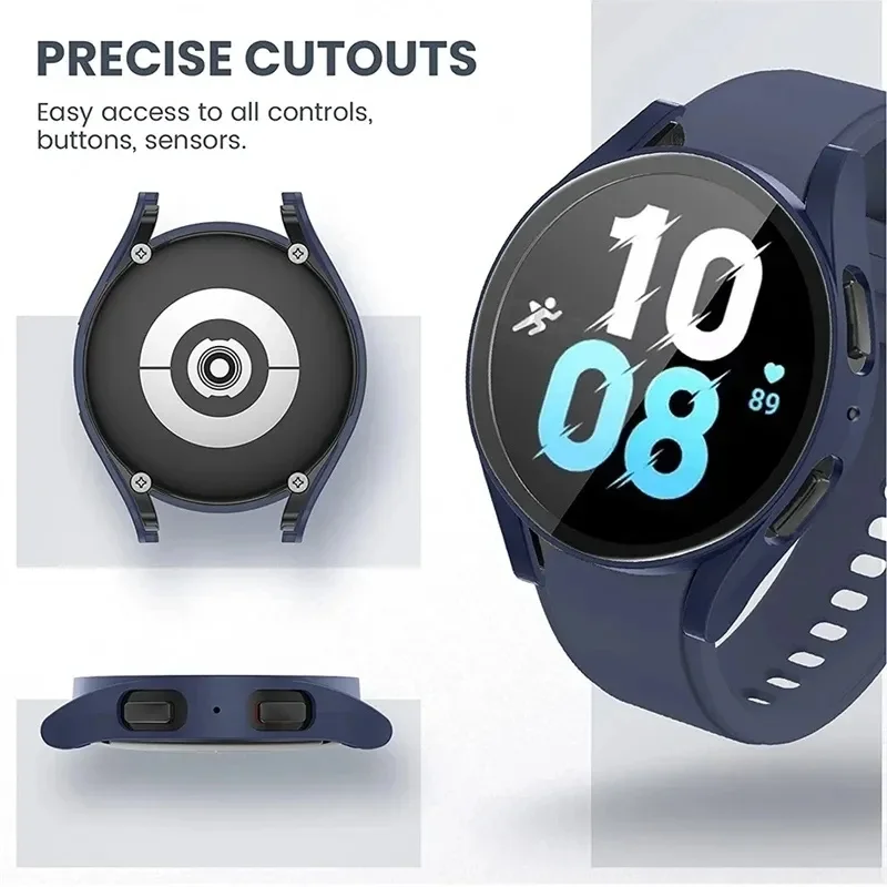 Vetro temperato + custodia per Samsung Galaxy Watch 5 4 44mm 40mm HD PC cover paraurti screen protector shell + accessori per pellicole cinturini