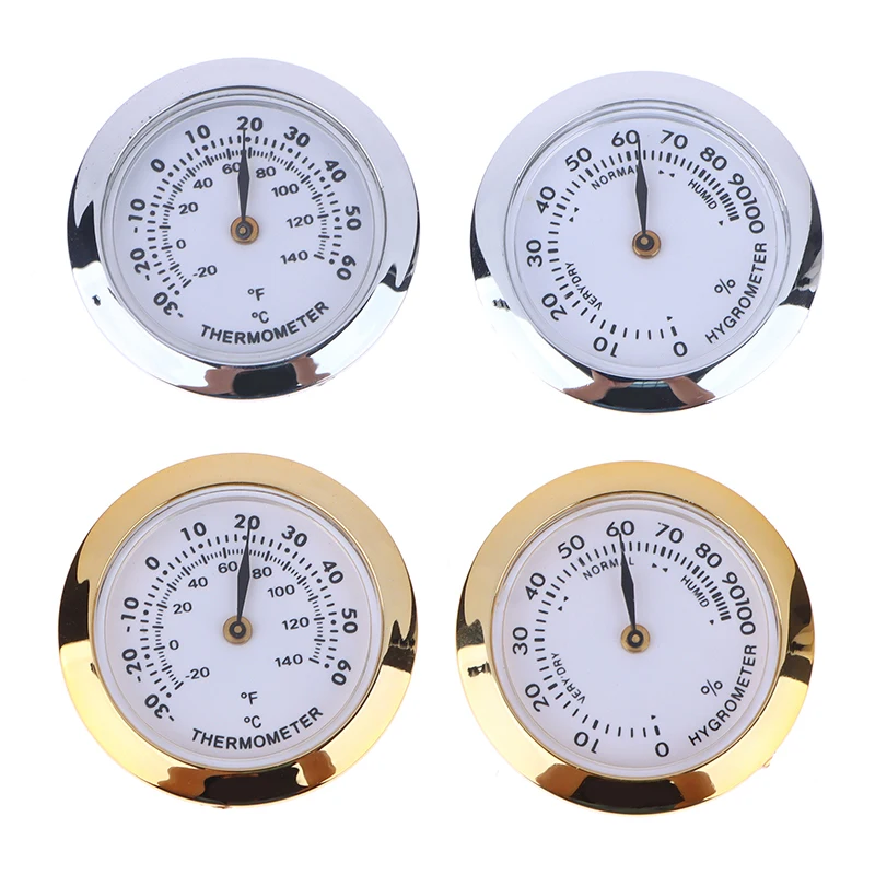 【AD】1PC Cigar Box Juggling Moisture-proof Box Direct Pin Embedded 37mm Pointer Mini Gold Silver Thermometer Hygrometer
